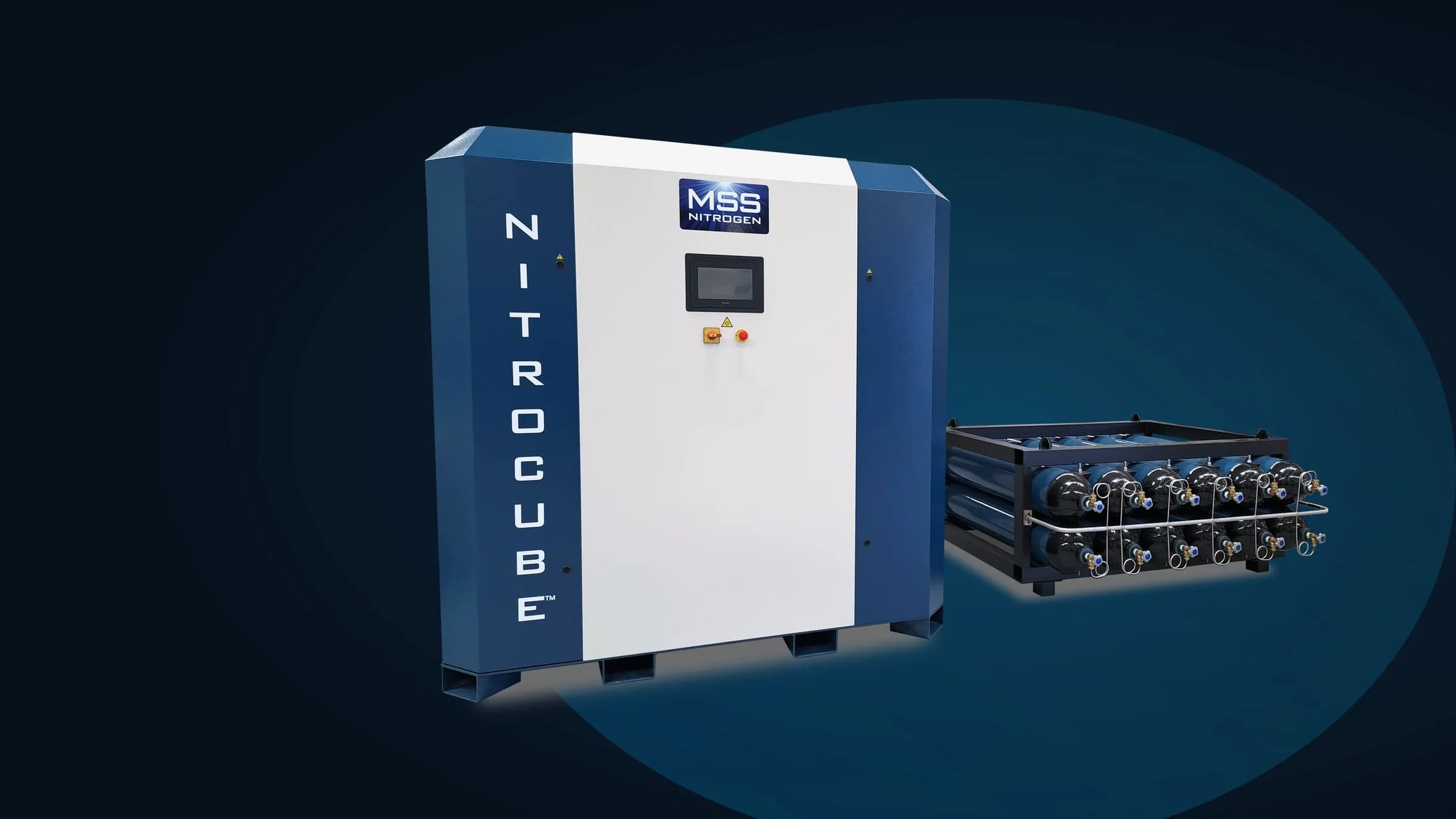 A compact on-site nitrogen generation plant beside a laser cutting machine