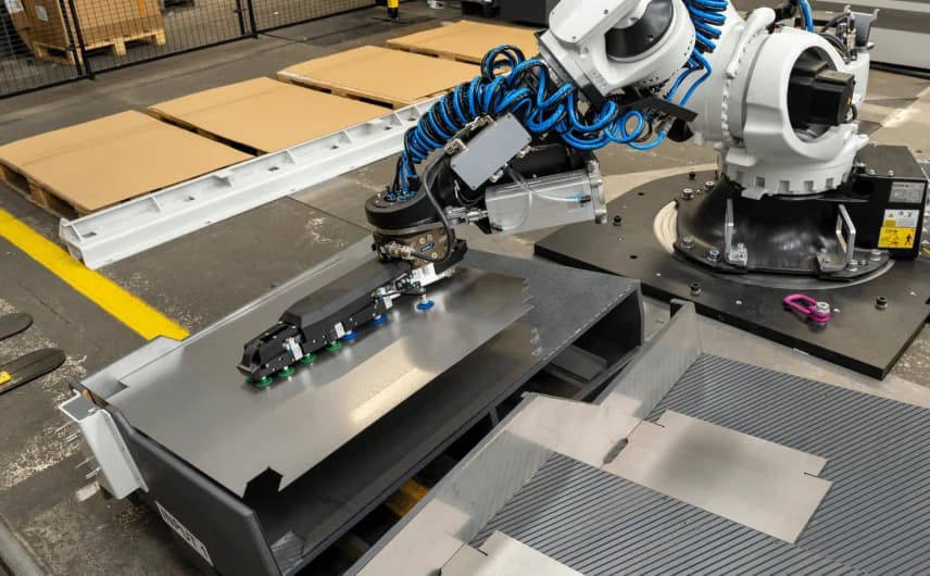 RBS 40 robot presenting a sheet-metal part to the press brake